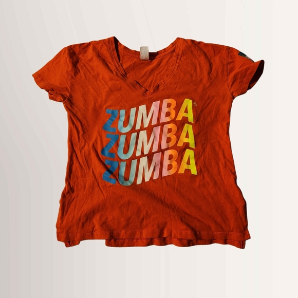 Zumba Fitness Tops - Zumba WEAR Fitness Vibrant Orange Red Top With multicolor zumba logo Size XS